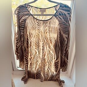 Chico’s Women 2 Top Blouse Brown Animal Print Color Silky Fabric